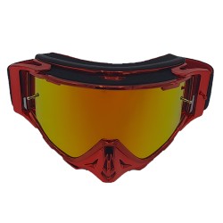 Ochelari unisex ski, snowboard, motociclism, ciclism, rama rosie lucioasa, lentila multicolora, O11RBMN